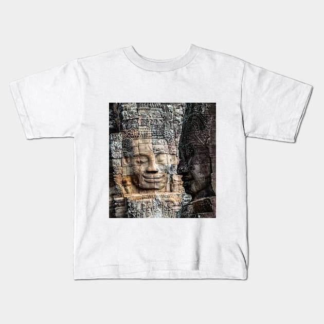 Majestic Angkor Wat Stone Faces Kids T-Shirt by POD24